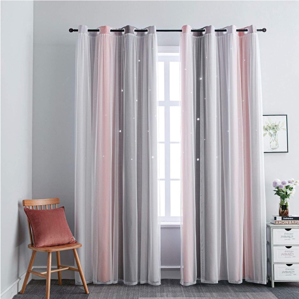 Pink to Gray Ombré Curtains with Star Cut-Outs